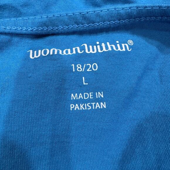 Woman Within Shirt Womens 18/20 Teal Floral Tropical Scoop Neck Plus Size Top - Picture 3 of 6